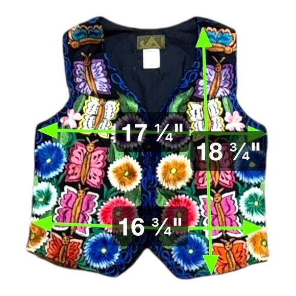 Handmade Dos Mundos Guatemalan Vest Colorful Floral Butterfly Embroidery M - Picture 4 of 5